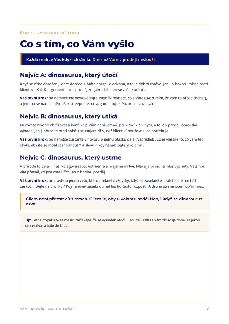 Strana 8: vyhodnocení testu dinosaura